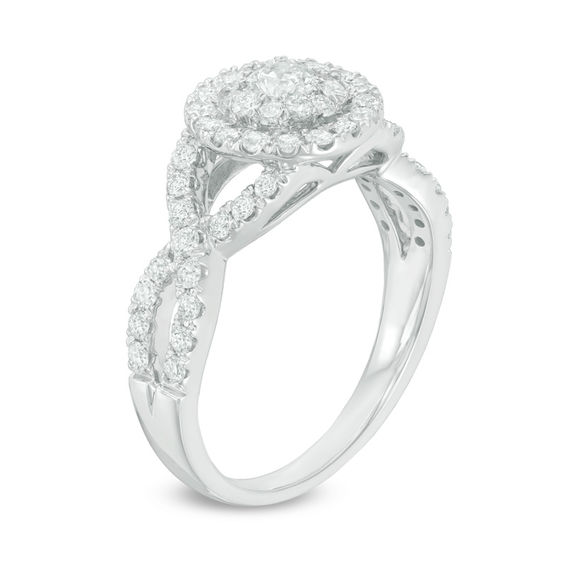 1.01 CT. T.W. Certified Canadian Diamond Double Frame Twist Engagement Ring in 14K White Gold (I/I2)