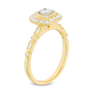 0.45 CT. T.W. Diamond Double Cushion Frame Art Deco Shank Engagement Ring in 14K Gold