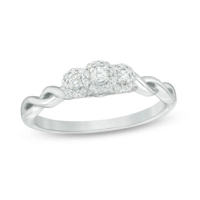 0.18 CT. T.W. Diamond Past Present Future® Frame Twist Engagement Ring in 10K White Gold