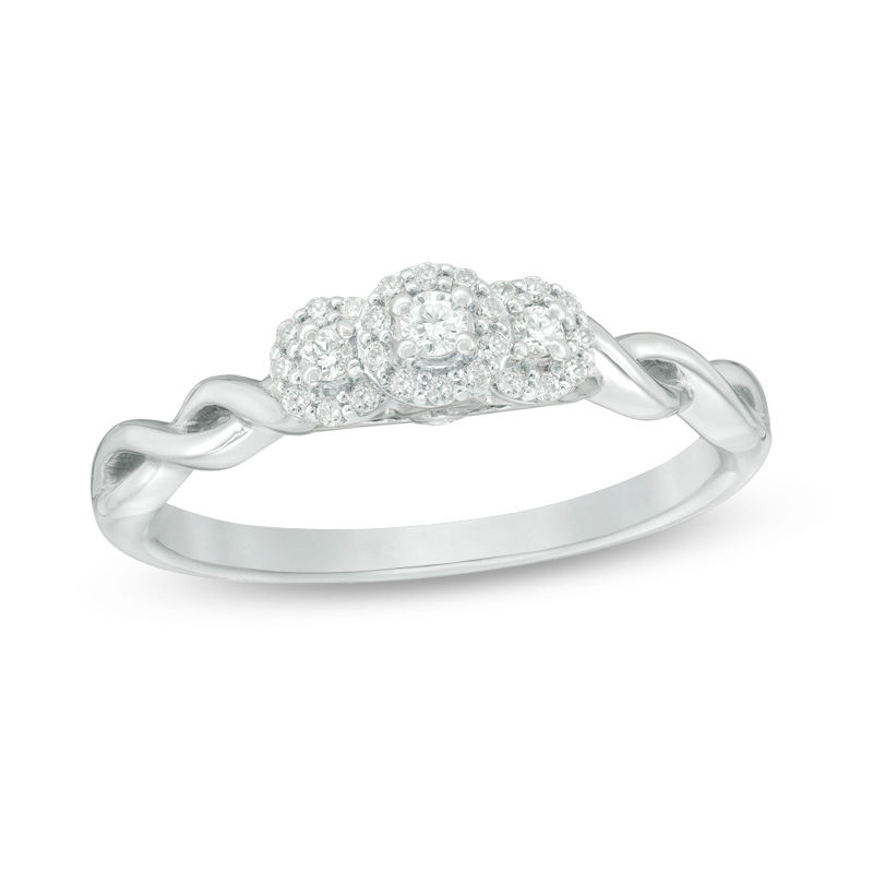0.18 CT. T.W. Diamond Past Present Future® Frame Twist Engagement Ring in 10K White Gold|Peoples Jewellers
