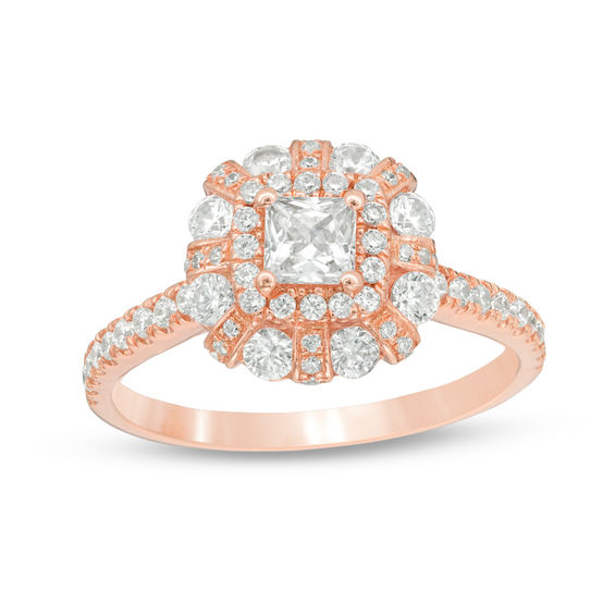 1.20 CT. T.W. Princess-Cut Diamond Flower Frame Engagement Ring in 14K Rose Gold