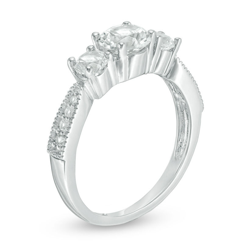 Lab-Created White Sapphire Three Stone Engagement Ring in 10K White Gold|Peoples Jewellers
