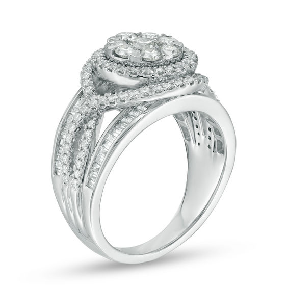 1.50 CT. T.W. Diamond Frame Twist Engagement Ring in 14K White Gold