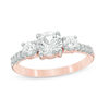 Lab-Created White Sapphire Three Stone Ring in 10K Rose Gold