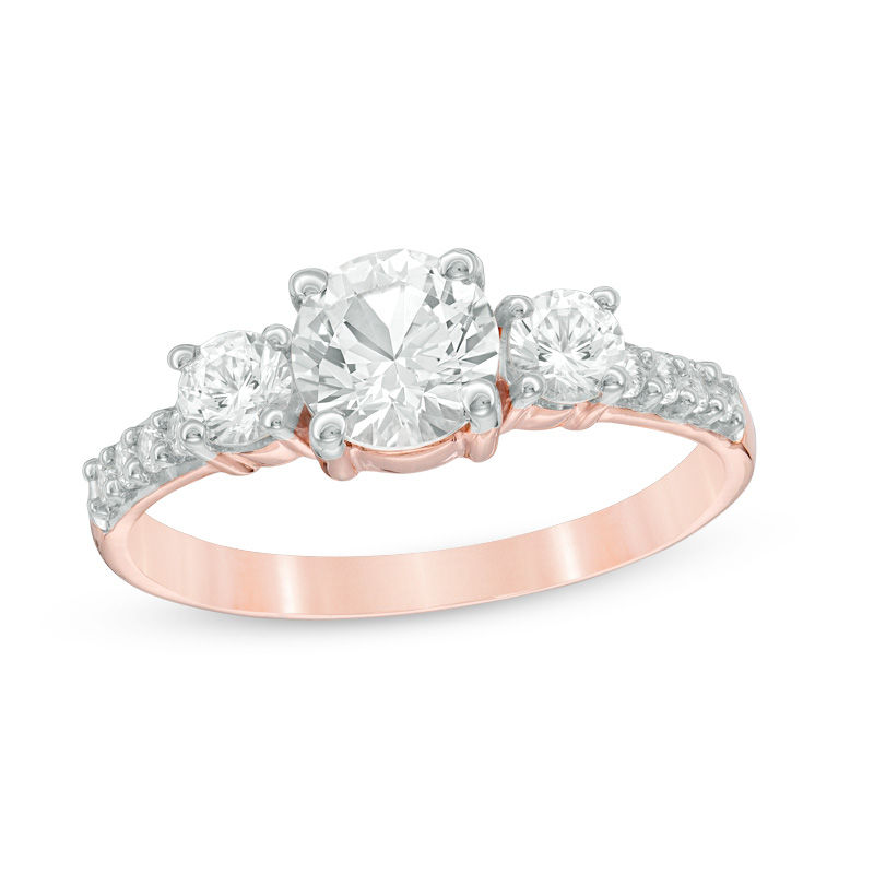 Lab-Created White Sapphire Three Stone Ring in 10K Rose Gold|Peoples Jewellers
