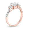 Lab-Created White Sapphire Three Stone Ring in 10K Rose Gold