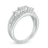 Thumbnail Image 1 of Lab-Created White Sapphire Three Stone Split Shank Engagement Ring in Sterling Silver