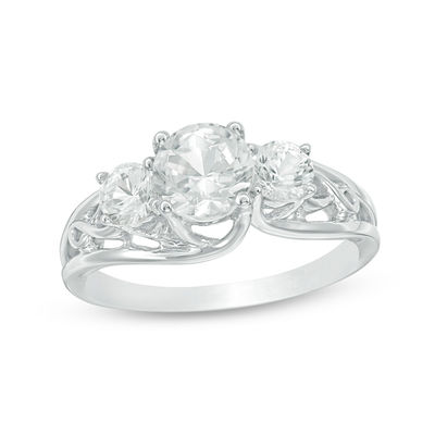 Lab-Created White Sapphire Three Stone Bypass Infinity Engagement Ring in Sterling Silver