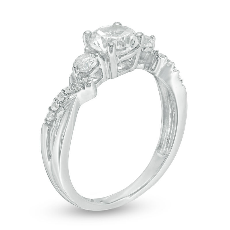 Lab-Created White Sapphire Three Stone Twist Ring in Sterling Silver|Peoples Jewellers