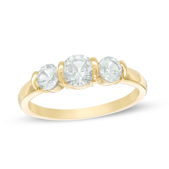 Lab-Created White Sapphire Three Stone Collar Engagement Ring in Sterling Silver with 14K Gold Plate