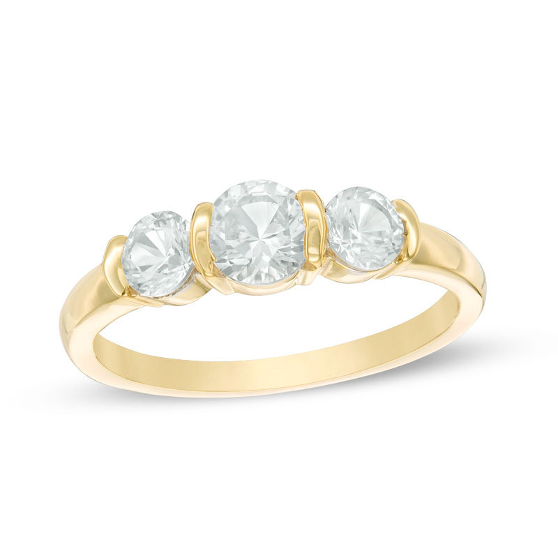 Lab-Created White Sapphire Three Stone Collar Engagement Ring in Sterling Silver with 14K Gold Plate|Peoples Jewellers