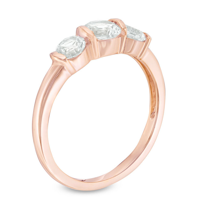Lab-Created White Sapphire Three Stone Collar Engagement Ring in Sterling Silver with 14K Rose Gold Plate|Peoples Jewellers