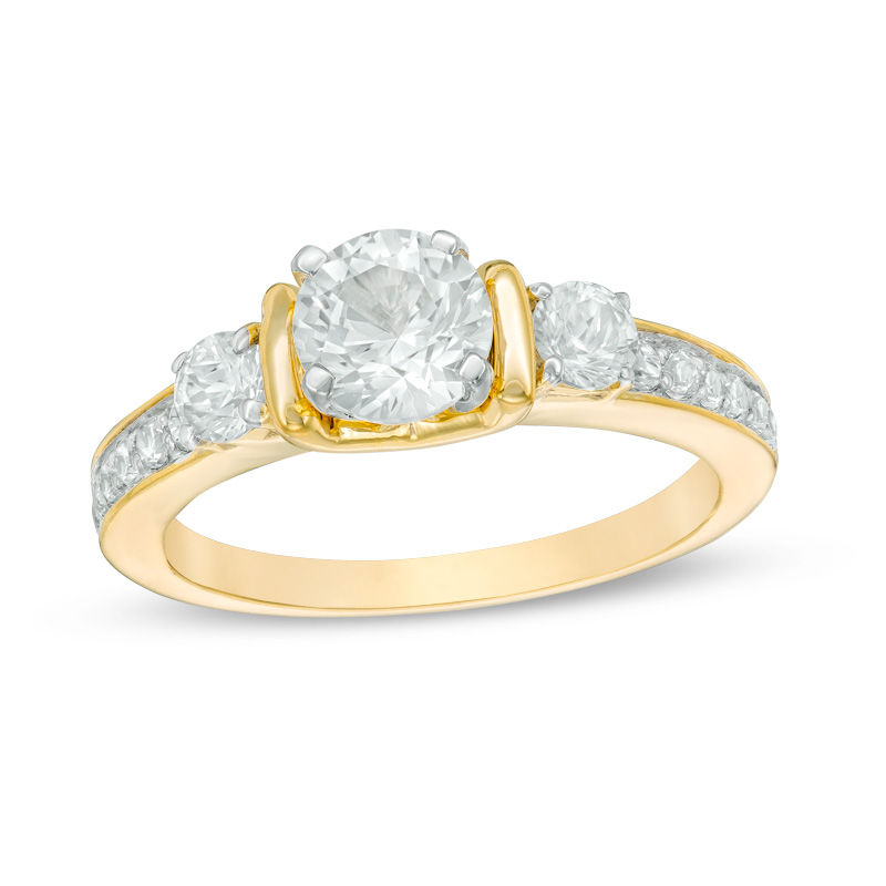 Lab-Created White Sapphire Three Stone Collar Engagement Ring in Sterling Silver with 14K Gold Plate|Peoples Jewellers