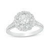 0.75 CT. T.W. Certified Canadian Diamond Flower Frame Engagement Ring in 14K White Gold (I/I2)