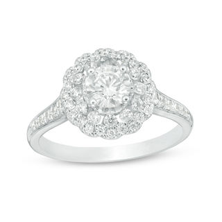 0.75 CT. T.W. Certified Canadian Diamond Flower Frame Engagement Ring in 14K White Gold (I/I2)