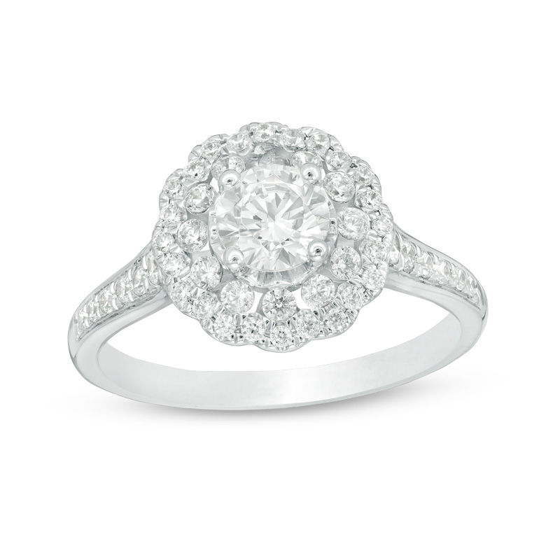 Main Image 1 of 0.75 CT. T.W. Certified Canadian Diamond Flower Frame Engagement Ring in 14K White Gold (I/I2)