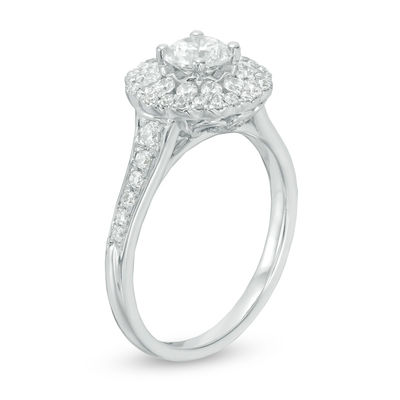 0.75 CT. T.W. Certified Canadian Diamond Flower Frame Engagement Ring in 14K White Gold (I/I2)