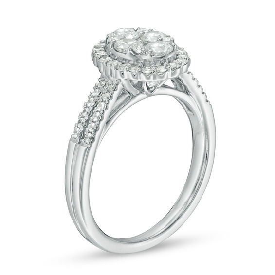 1.00 CT. T.W. Composite Diamond Oval Frame Engagement Ring in 14K White Gold