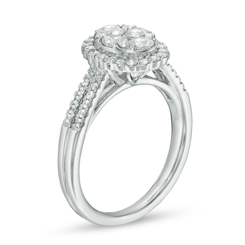 Main Image 2 of 1.00 CT. T.W. Composite Diamond Oval Frame Engagement Ring in 14K White Gold