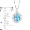 Thumbnail Image 1 of Oval Swiss Blue Topaz and Lab-Created White Sapphire Sunburst Frame Pendant in Sterling Silver