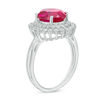 Thumbnail Image 1 of Oval Lab-Created Ruby and White Sapphire Sunburst Frame Ring in Sterling Silver