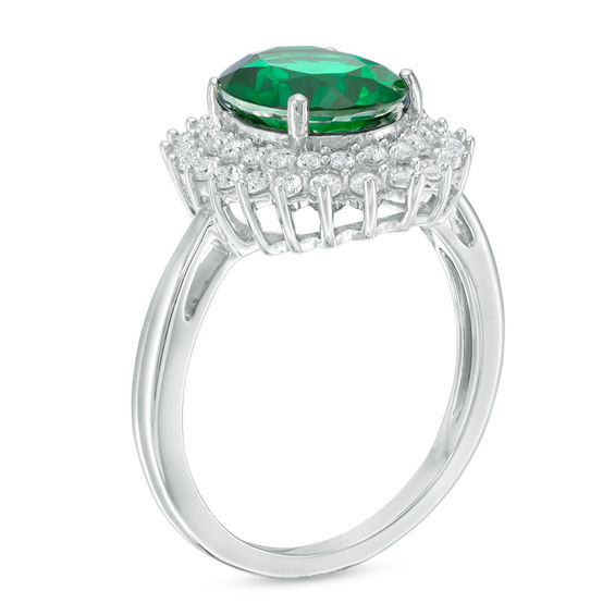 Oval Green Quartz Doublet and Lab-Created White Sapphire Sunburst Frame Ring in Sterling Silver