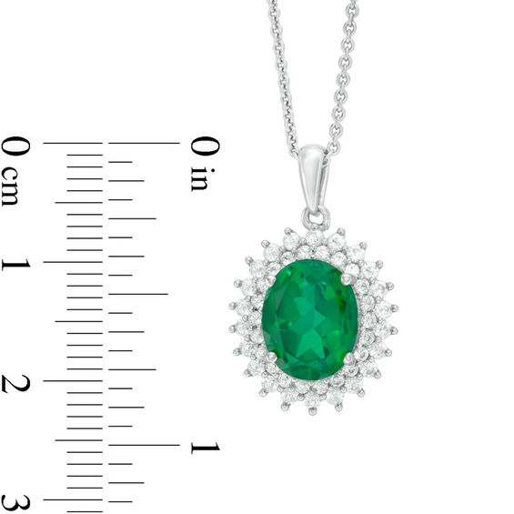 Oval Green Quartz Doublet and Lab-Created White Sapphire Sunburst Frame Pendant in Sterling Silver