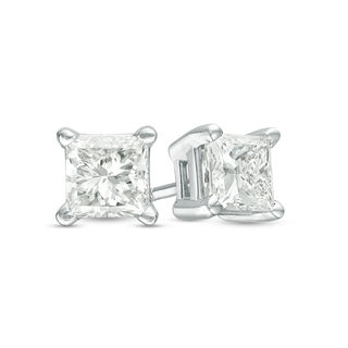 0.50 CT. T.W. Certified Princess-Cut Diamond Solitaire Stud Earrings in 14K White Gold (J/I3)