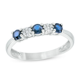 Blue Sapphire and 0.04 CT. T.W. Composite Diamond Five Stone Ring in 10K White Gold