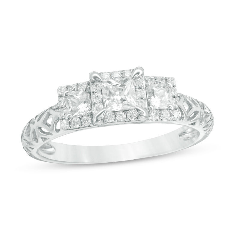 0.60 CT. T.W. Princess-Cut Diamond Past Present Future® Frame Engagement Ring in 10K White Gold|Peoples Jewellers