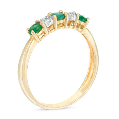 Emerald and 0.04 CT. T.W. Composite Diamond Five Stone Ring in 10K Gold