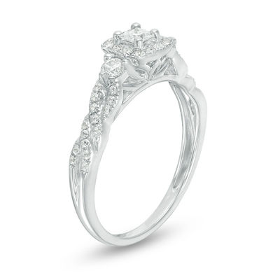 0.45 CT. T.W. Princess-Cut Diamond Past Present Future® Frame Twist Engagement Ring in 10K White Gold - Size 7