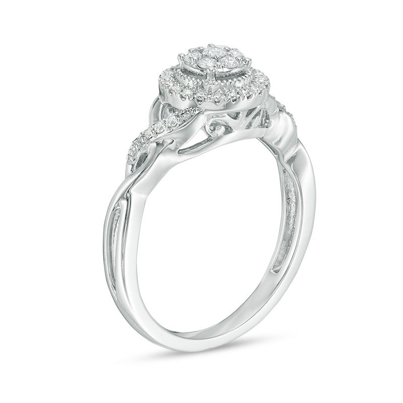 0.23 CT. T.W. Composite Diamond Frame Twist Vintage-Style Engagement Ring in 10K White Gold|Peoples Jewellers