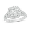 0.95 CT. T.W. Diamond Double Cushion Frame Vintage-Style Engagement Ring in 14K White Gold