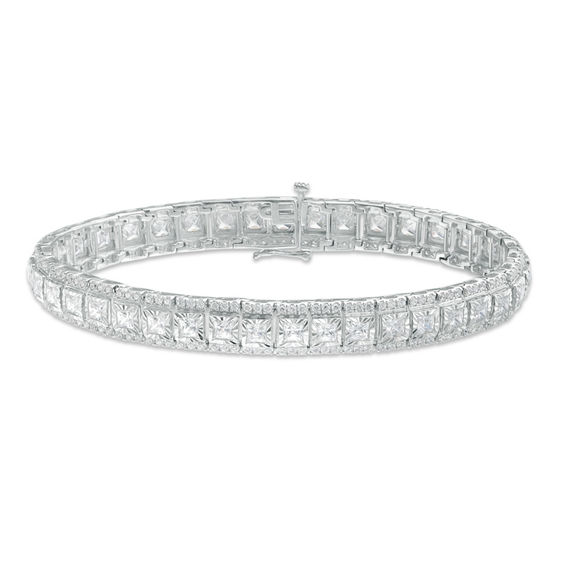 10.00 T.W. Princess-Cut and Round Diamond Bracelet in 14K White Gold - 7.5"