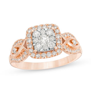 0.75 CT. T.W. Composite Diamond Cushion Frame Twist Engagement Ring in 10K Rose Gold