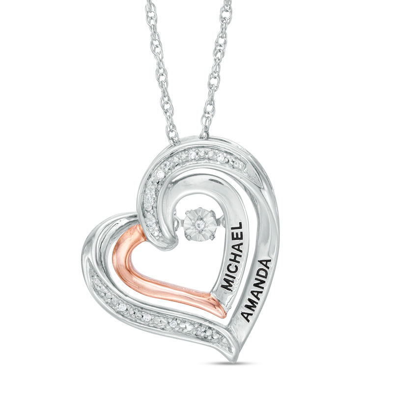 Unstoppable Love™ Couple's Diamond Accent Tilted Heart Pendant in Sterling Silver and 10K Rose Gold (2 Lines)|Peoples Jewellers