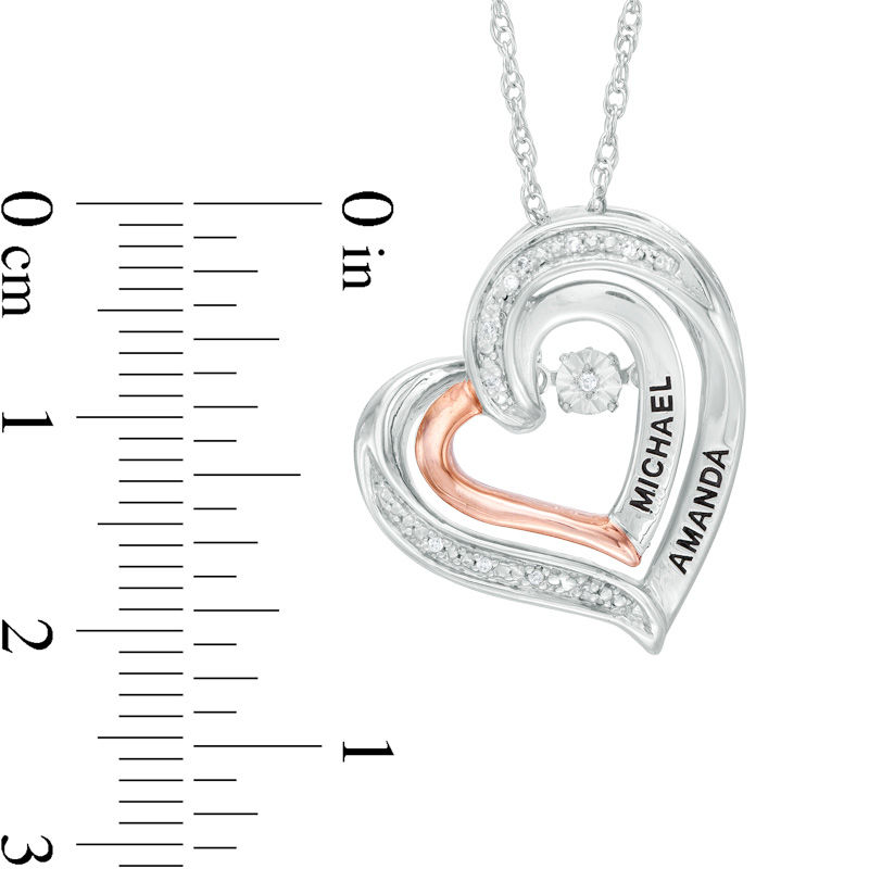 Unstoppable Love™ Couple's Diamond Accent Tilted Heart Pendant in Sterling Silver and 10K Rose Gold (2 Lines)|Peoples Jewellers