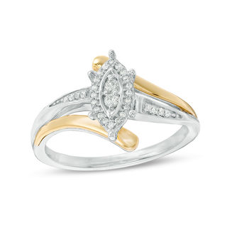 0.085 CT. T.W. Diamond Marquise Frame Bypass Promise Ring in Sterling Silver and 10K Gold