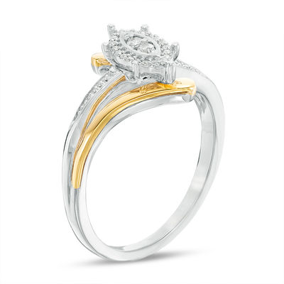 0.085 CT. T.W. Diamond Marquise Frame Bypass Promise Ring in Sterling Silver and 10K Gold