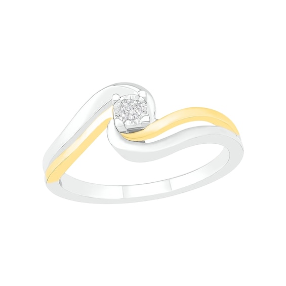 0.04 CT. Diamond Solitaire Swirl Bypass Promise Ring in Sterling Silver and 10K Gold