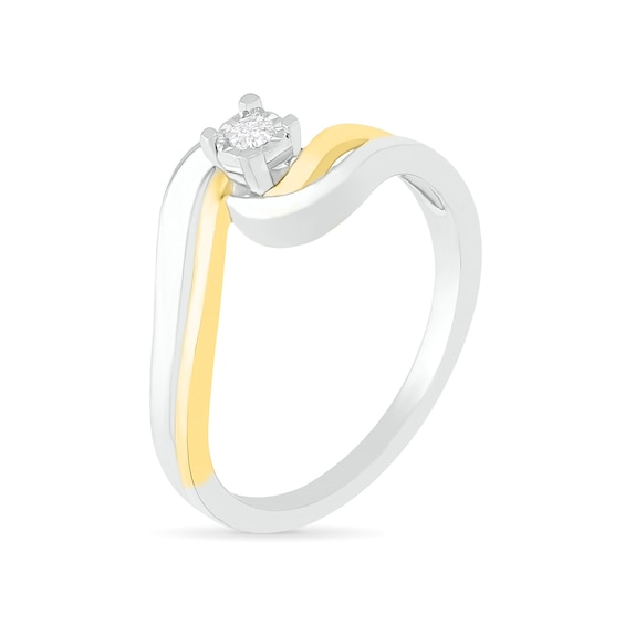 0.04 CT. Diamond Solitaire Swirl Bypass Promise Ring in Sterling Silver and 10K Gold