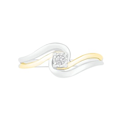 0.04 CT. Diamond Solitaire Swirl Bypass Promise Ring in Sterling Silver and 10K Gold