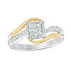 Thumbnail Image 0 of 0.145 CT. T.W. Composite Diamond Cushion Frame Bypass Promise Ring in Sterling Silver and 10K Gold