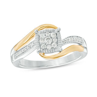 0.145 CT. T.W. Composite Diamond Cushion Frame Bypass Promise Ring in Sterling Silver and 10K Gold