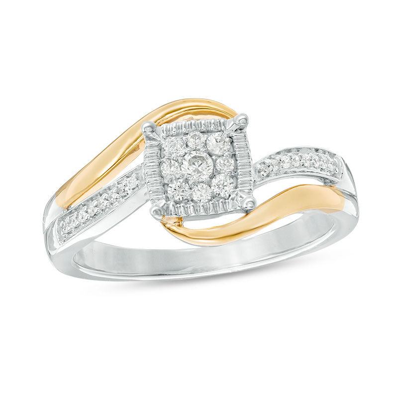0.145 CT. T.W. Composite Diamond Cushion Frame Bypass Promise Ring in Sterling Silver and 10K Gold|Peoples Jewellers