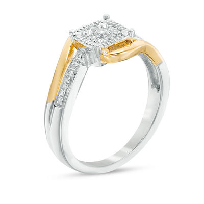 0.145 CT. T.W. Composite Diamond Cushion Frame Bypass Promise Ring in Sterling Silver and 10K Gold