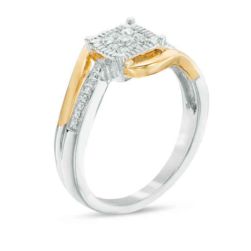 0.145 CT. T.W. Composite Diamond Cushion Frame Bypass Promise Ring in Sterling Silver and 10K Gold|Peoples Jewellers
