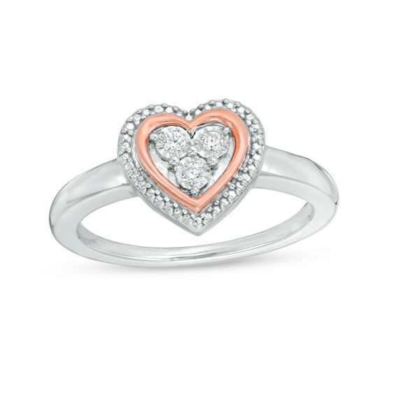 0.04 CT. T.W. Diamond Heart Frame Promise Ring in Sterling Silver and 10K Rose Gold