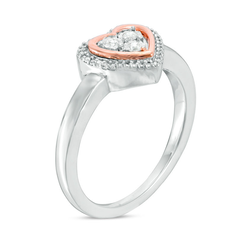 0.04 CT. T.W. Diamond Heart Frame Promise Ring in Sterling Silver and 10K Rose Gold|Peoples Jewellers